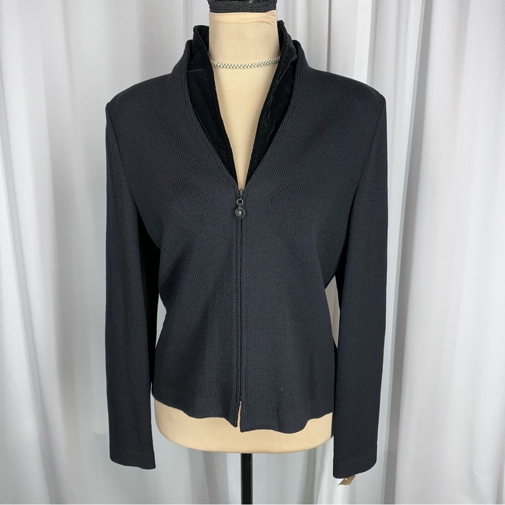St. John Evening Marie Gray Jacket  Sz 6 Velvet Collar‎ Black Sweater Money READ